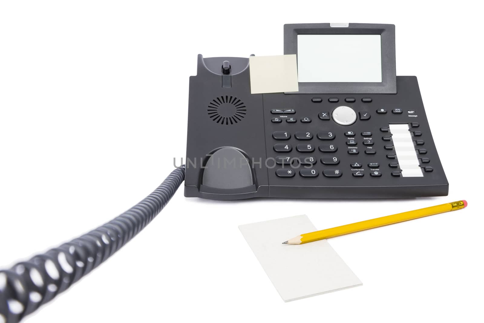 modern business phone with pencil isolated on white background