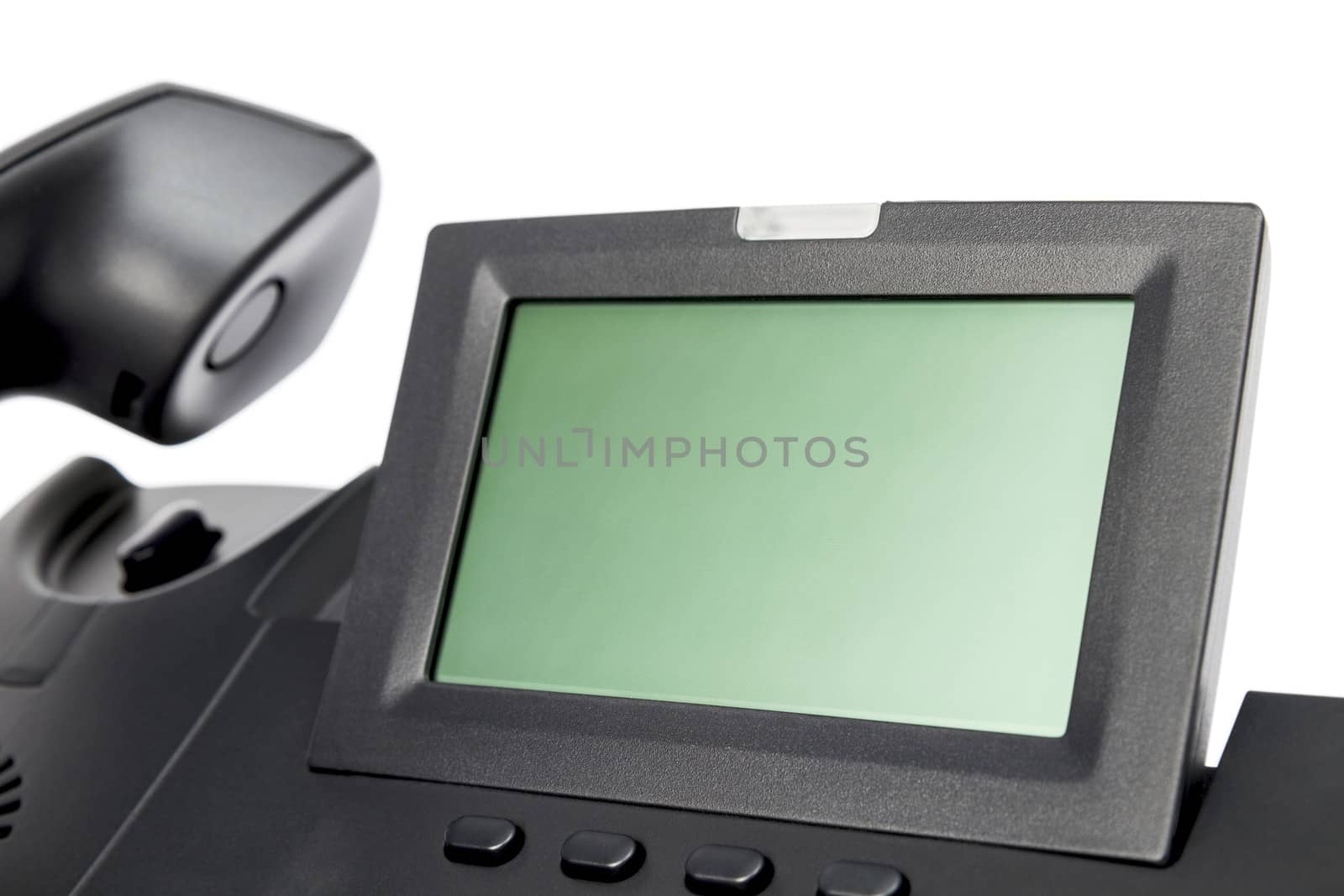 display of modern business phone isolated in white background. close up