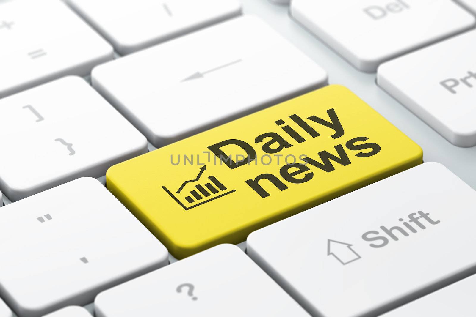 News concept: computer keyboard with Growth Graph icon and word Daily News, selected focus on enter button, 3d render