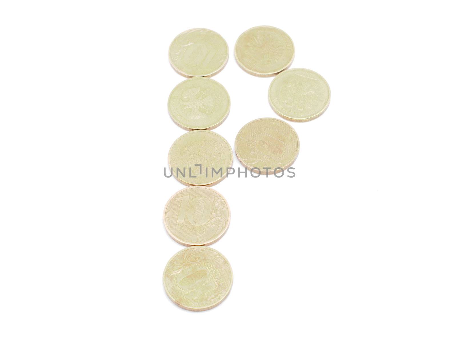 Letters of coins on a white background