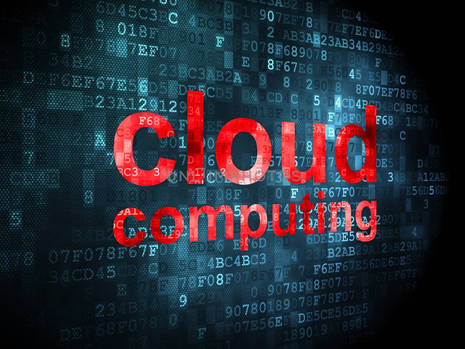 Cloud networking concept: pixelated words Cloud Computing on digital background, 3d render