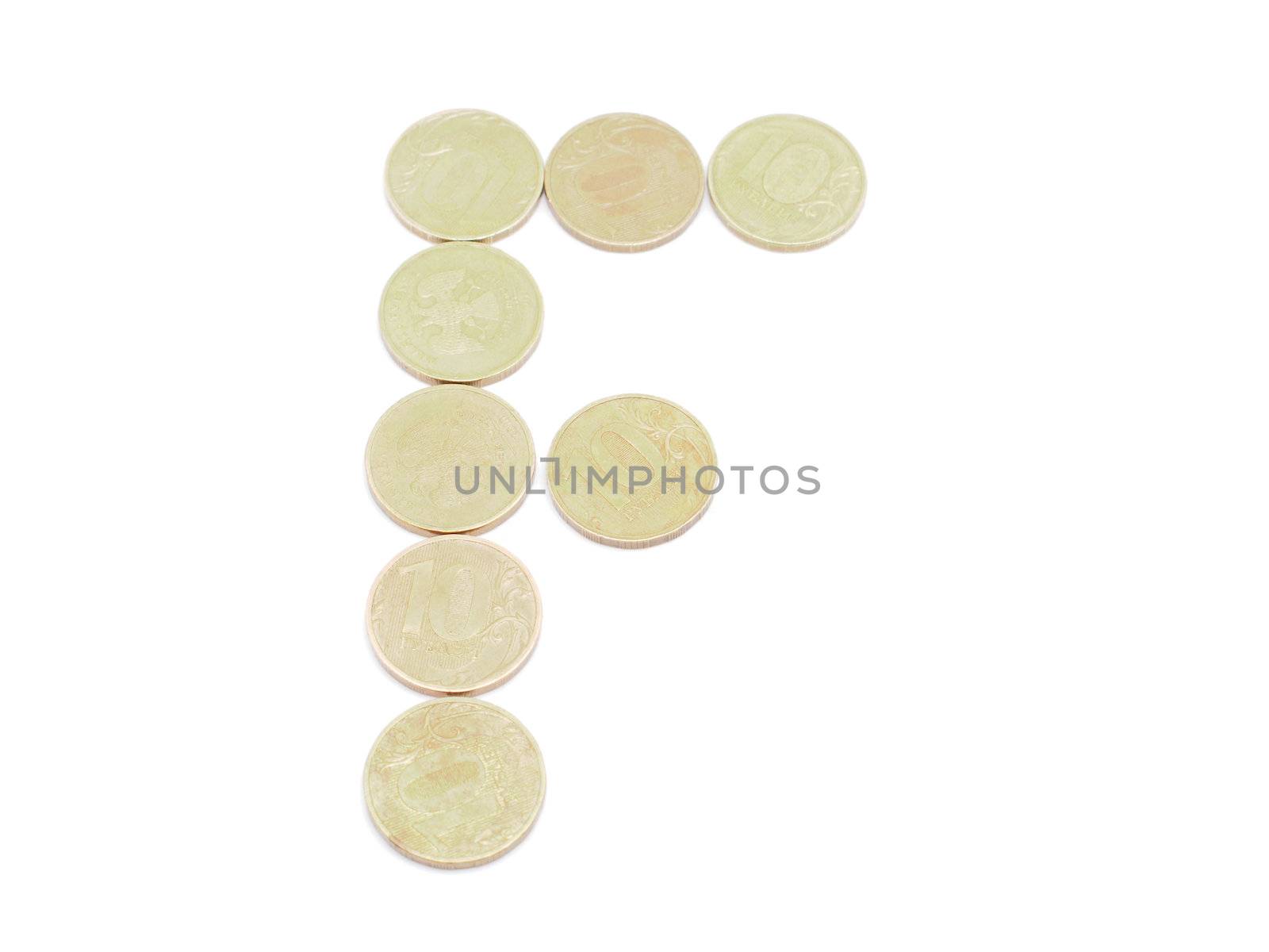 Letters of coins on a white background