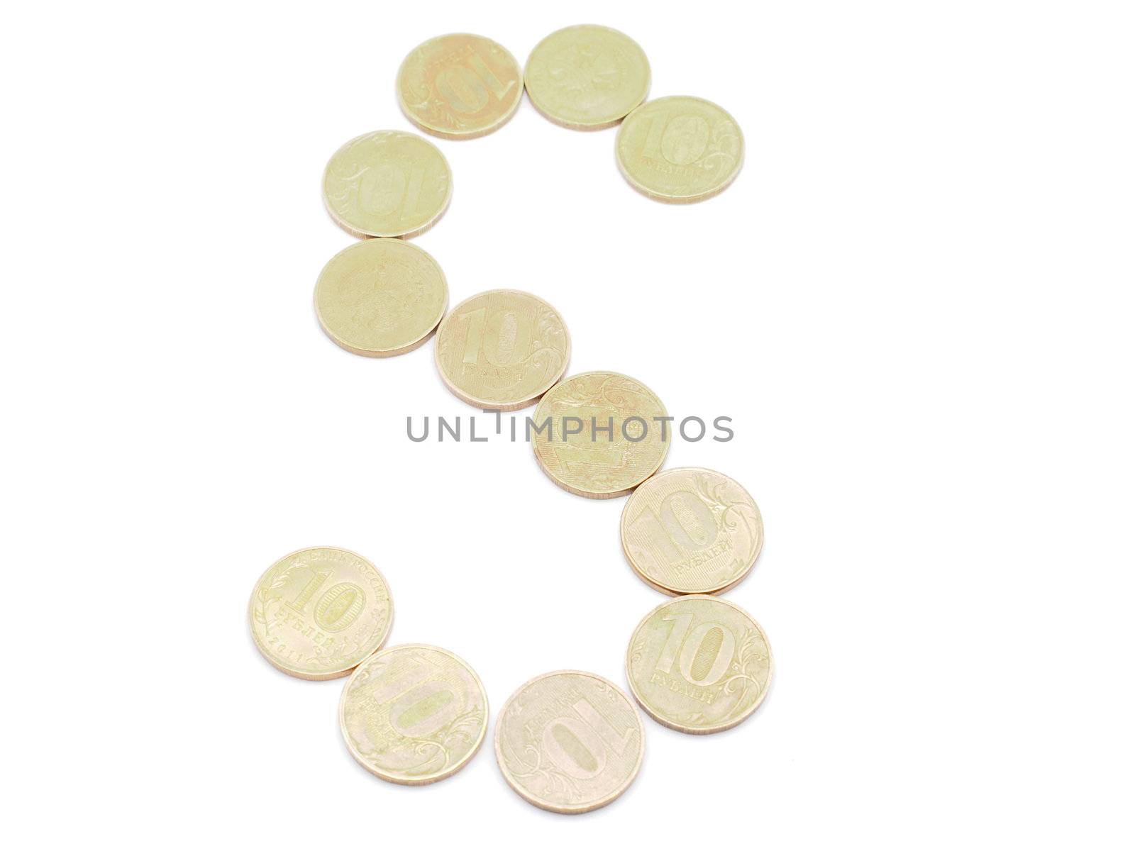 Letters of coins on a white background