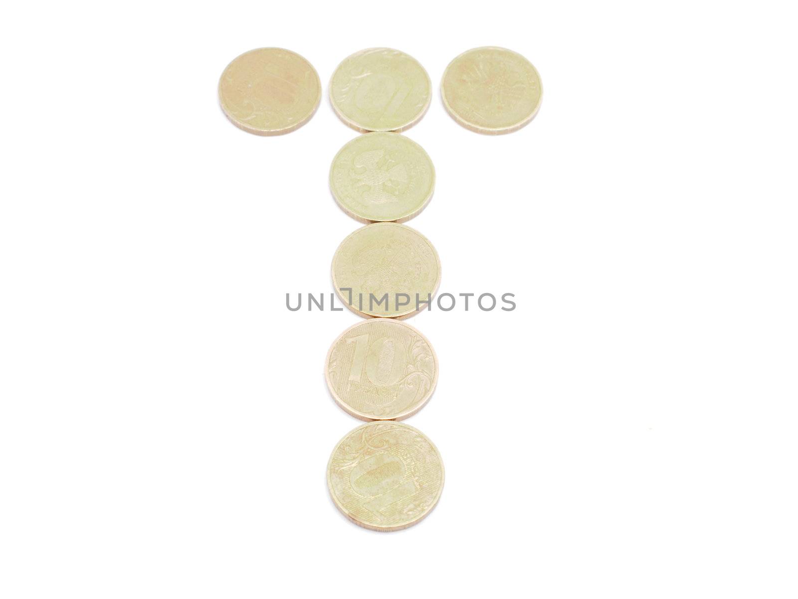 Letters of coins on a white background