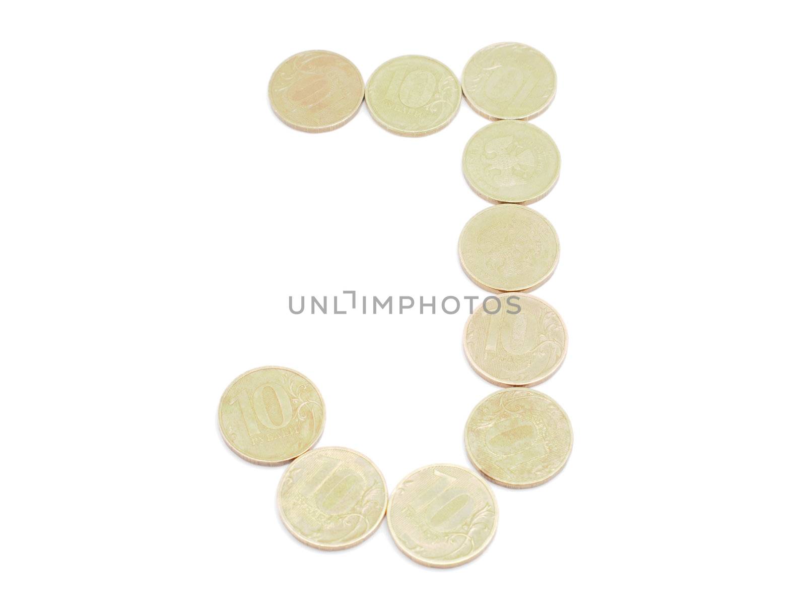 Letters of coins on a white background