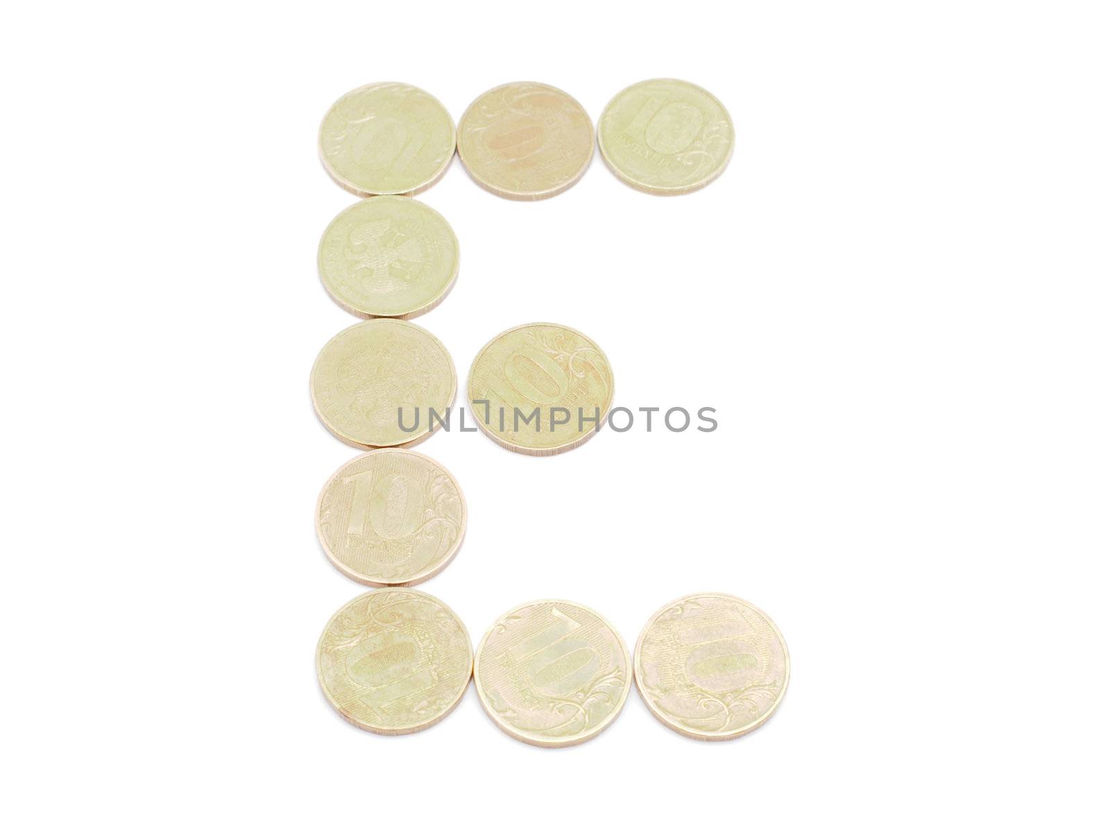 Letters of coins on a white background
