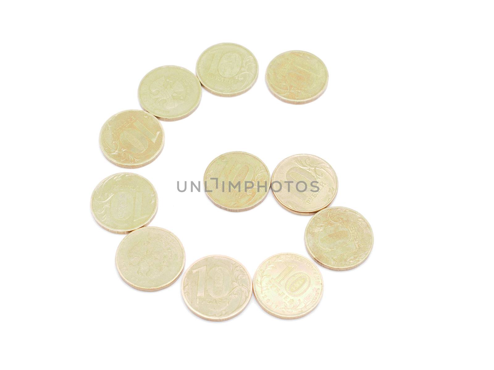 Letters of coins on a white background