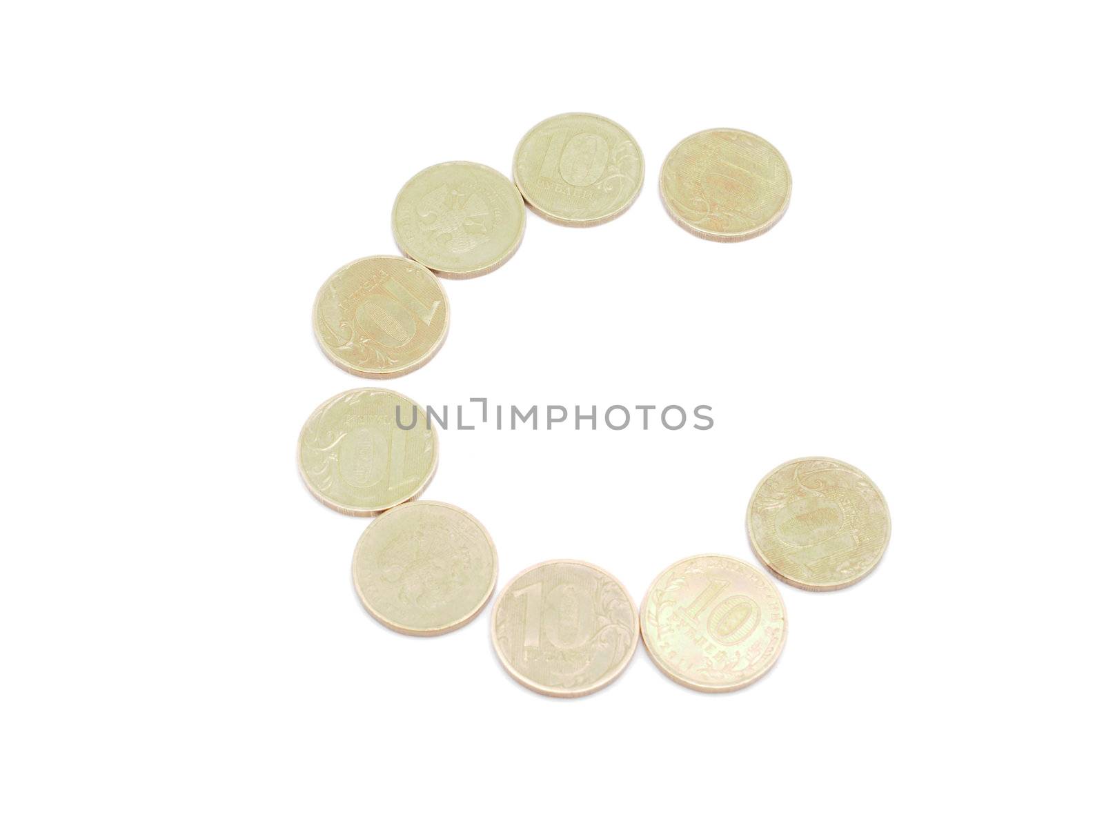 Letters of coins on a white background