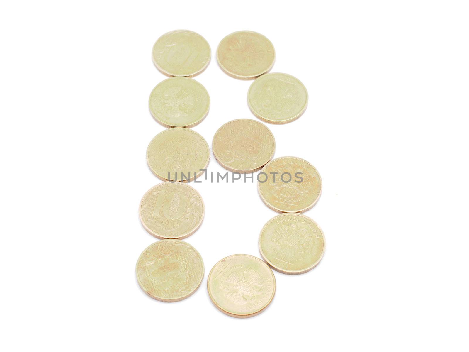 Letters of coins on a white background
