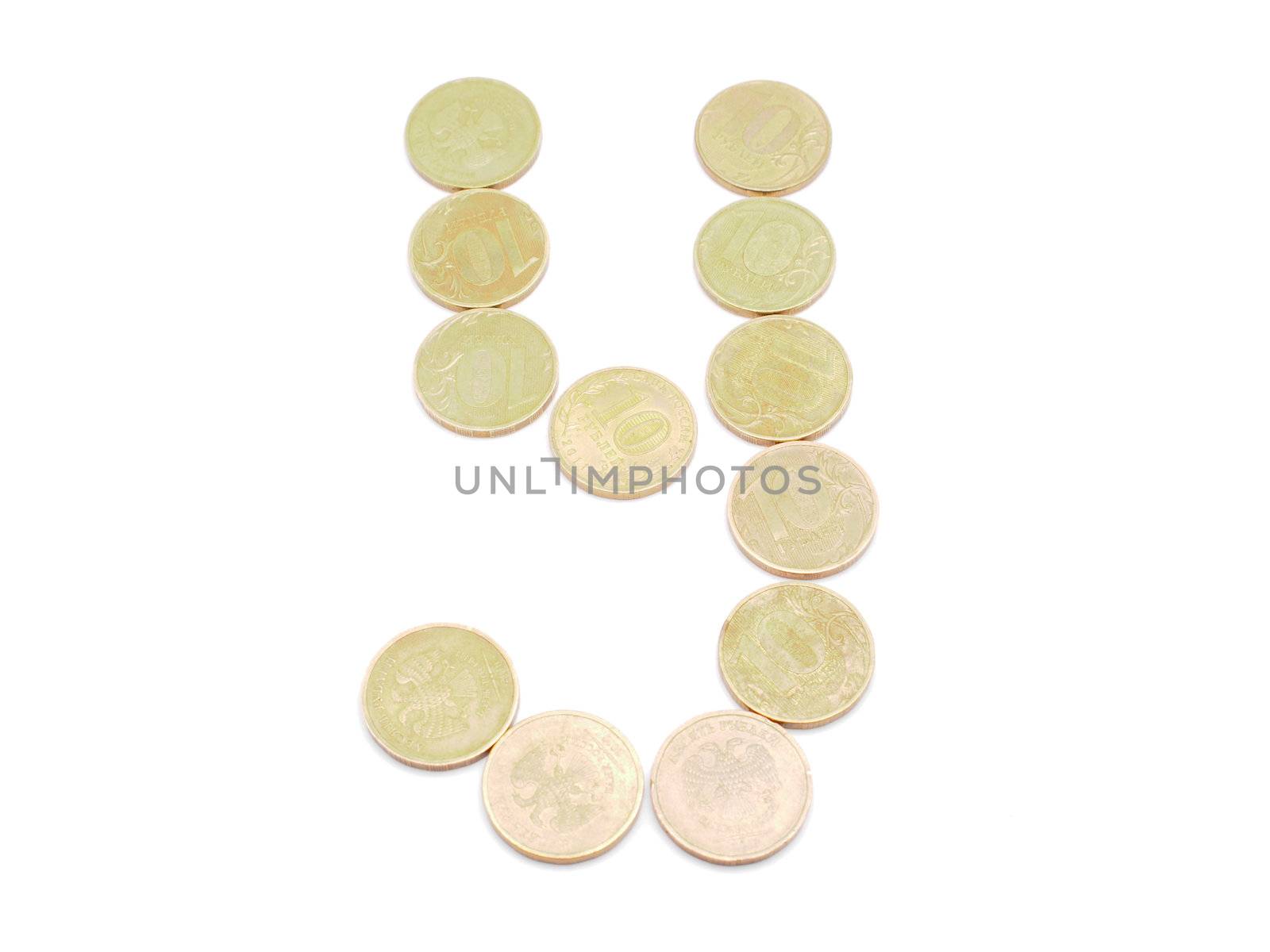 Letters of coins on a white background