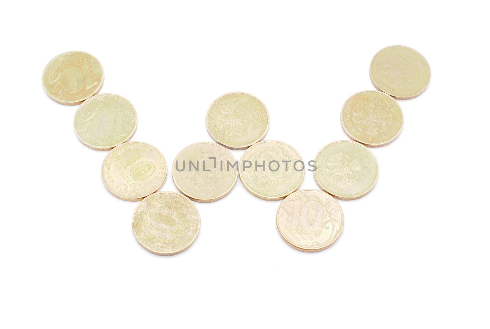 Letters of coins on a white background