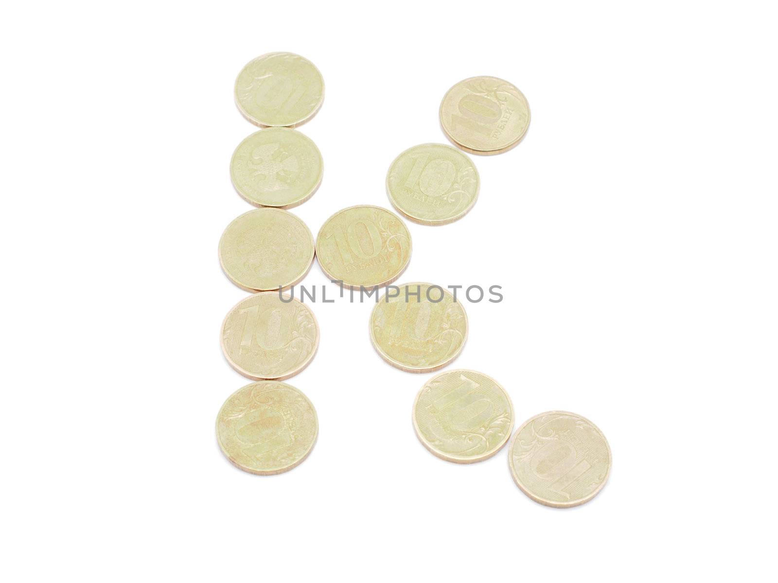 Letters of coins on a white background