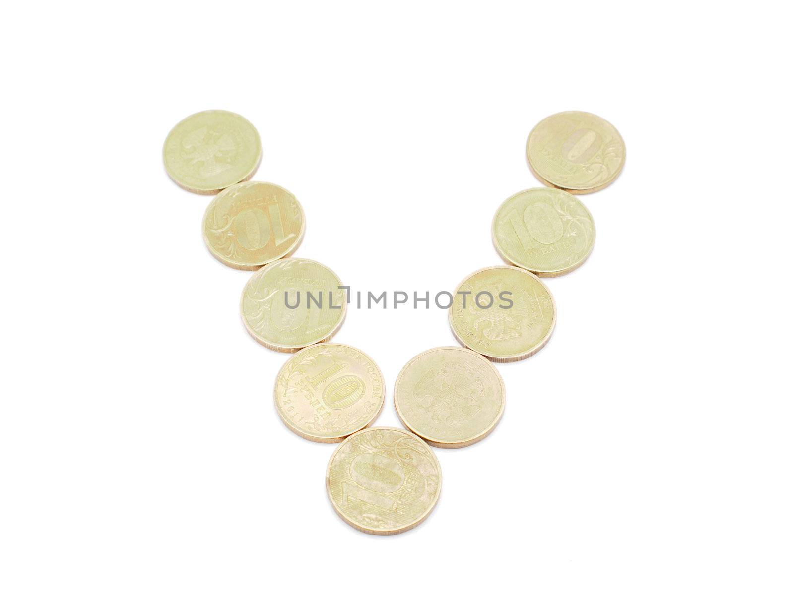 Letters of coins on a white background