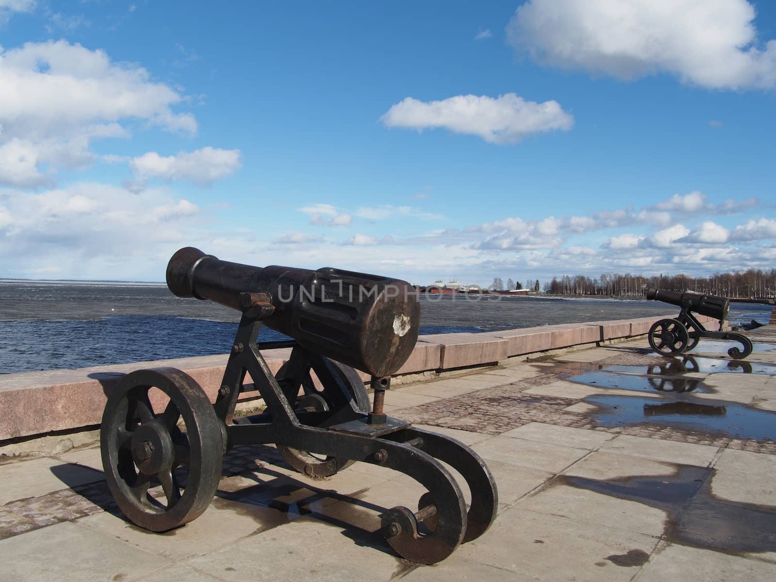 Gun on quay of Onega in Petrozavodsk, Russia 
