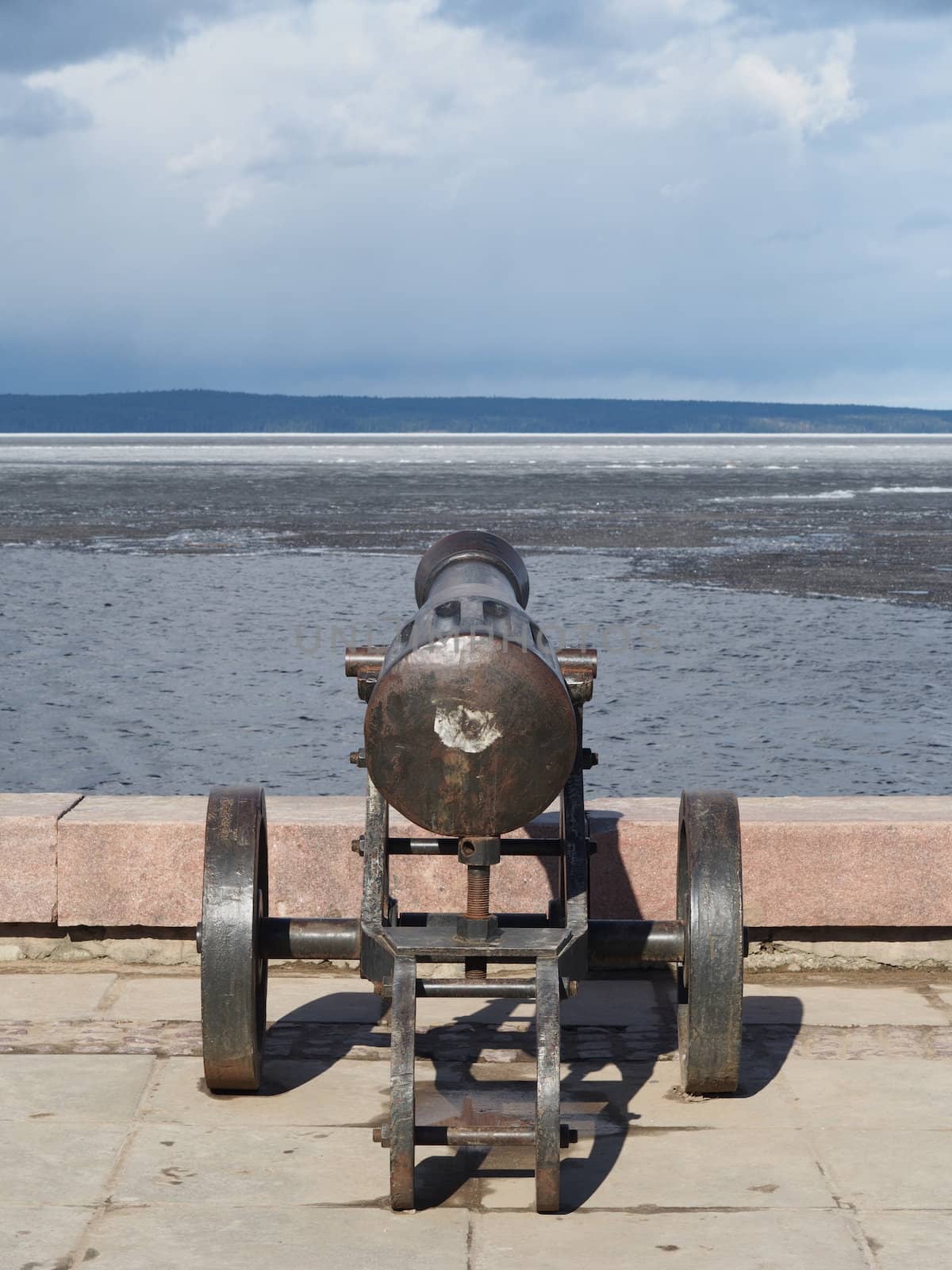 Gun on quay of Onega in Petrozavodsk, Russia 