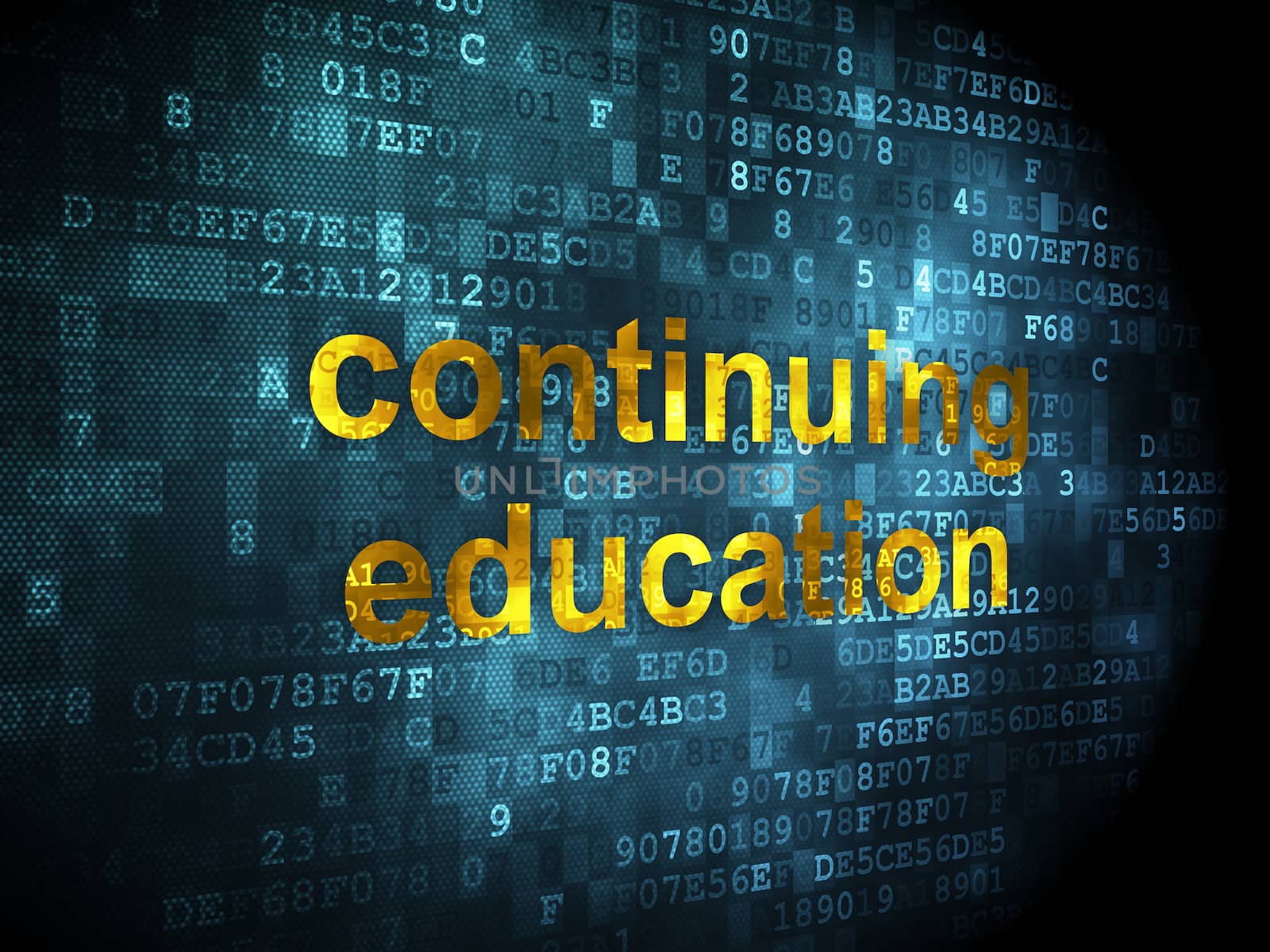 Education concept: pixelated words Continuing Education on digital background, 3d render