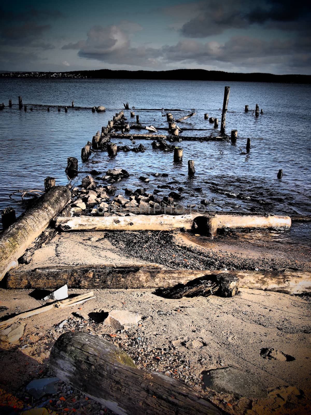 old piles in the lake