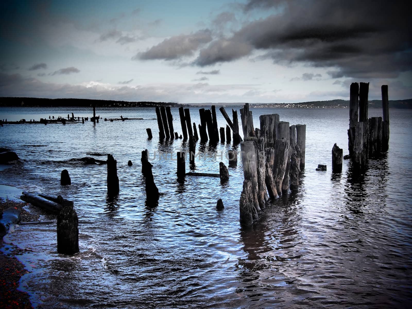 old piles in the lake