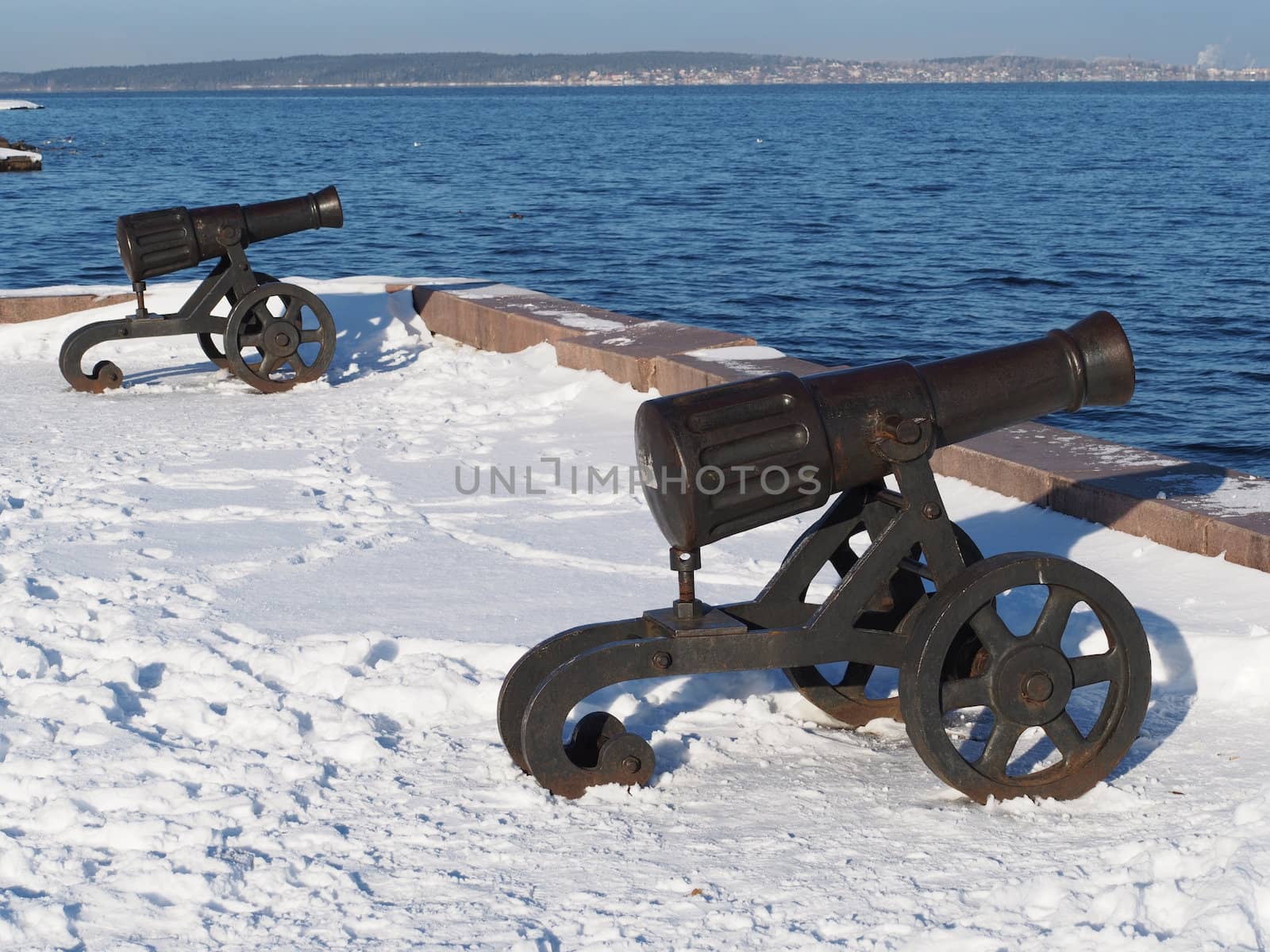 Gun on quay of Onega in Petrozavodsk, Russia 