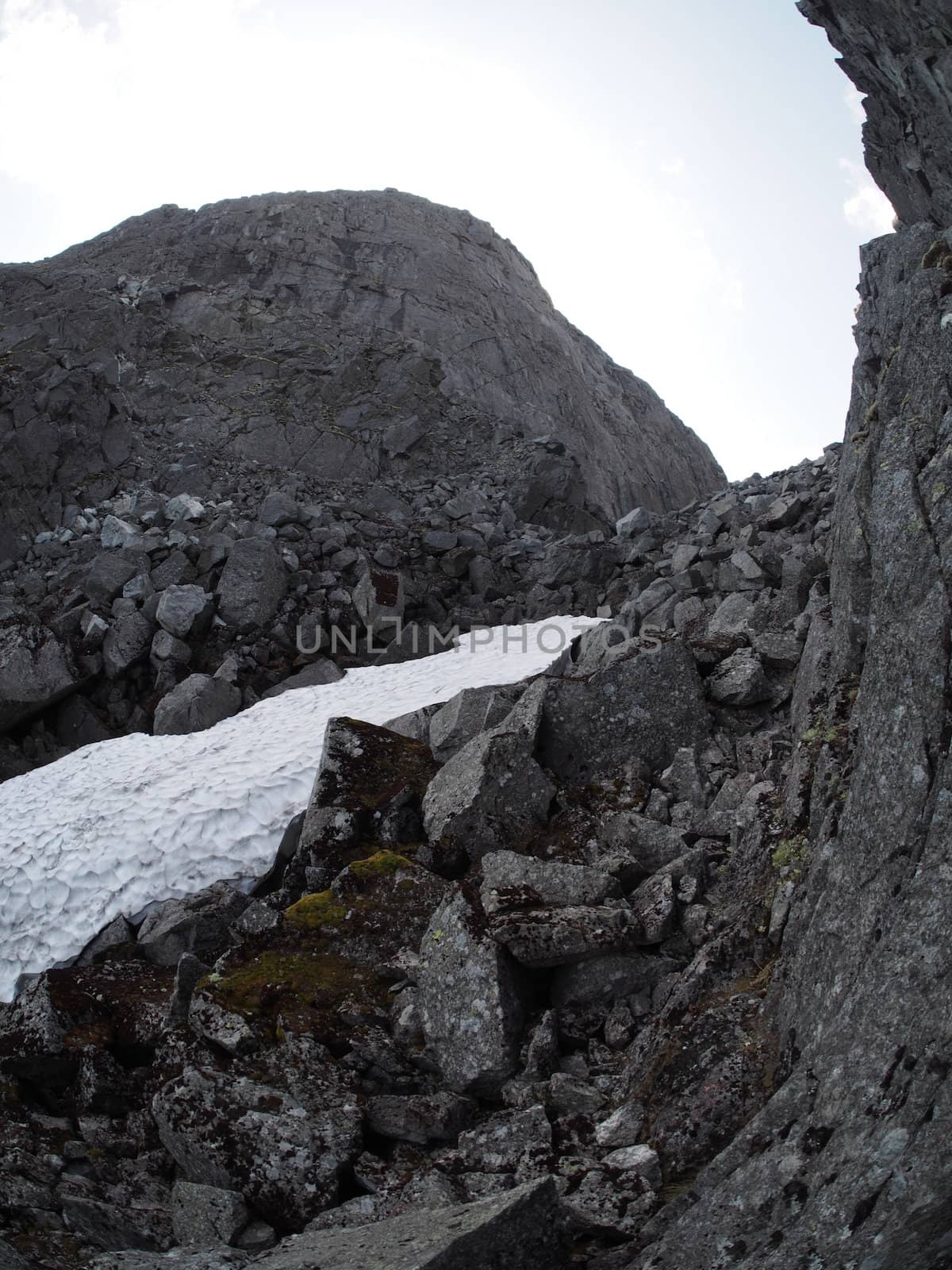 Snow in the mountains in summer