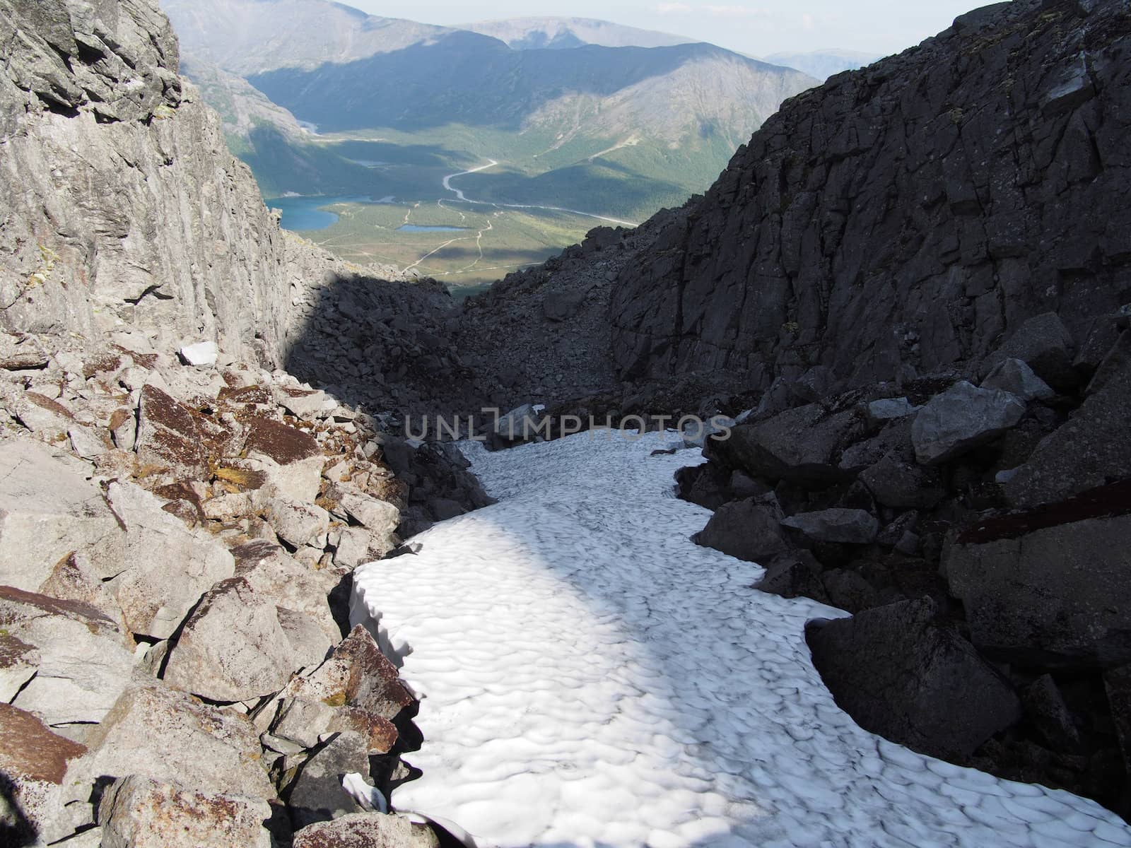 Snow in the mountains in summer