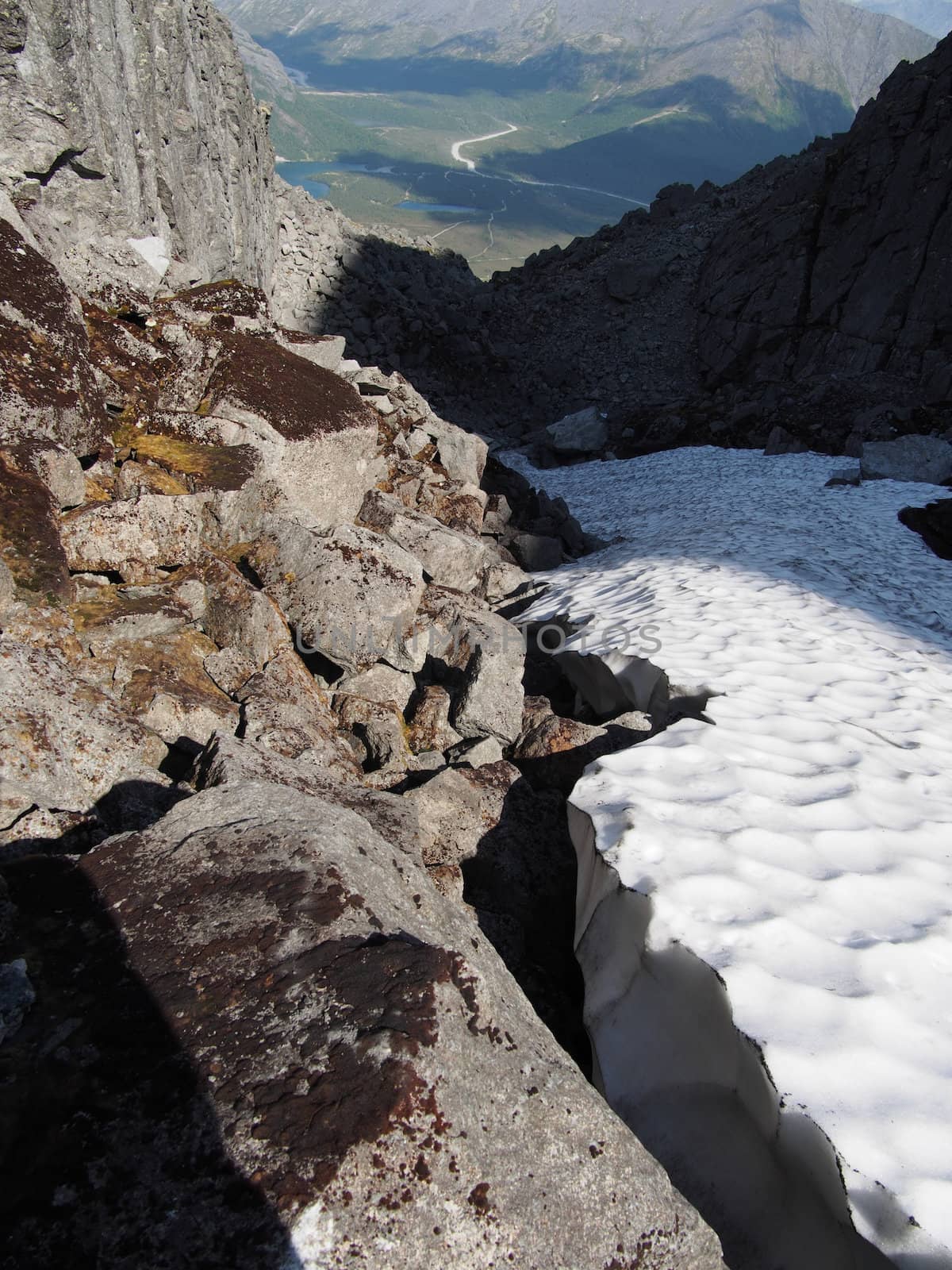 Snow in the mountains in summer