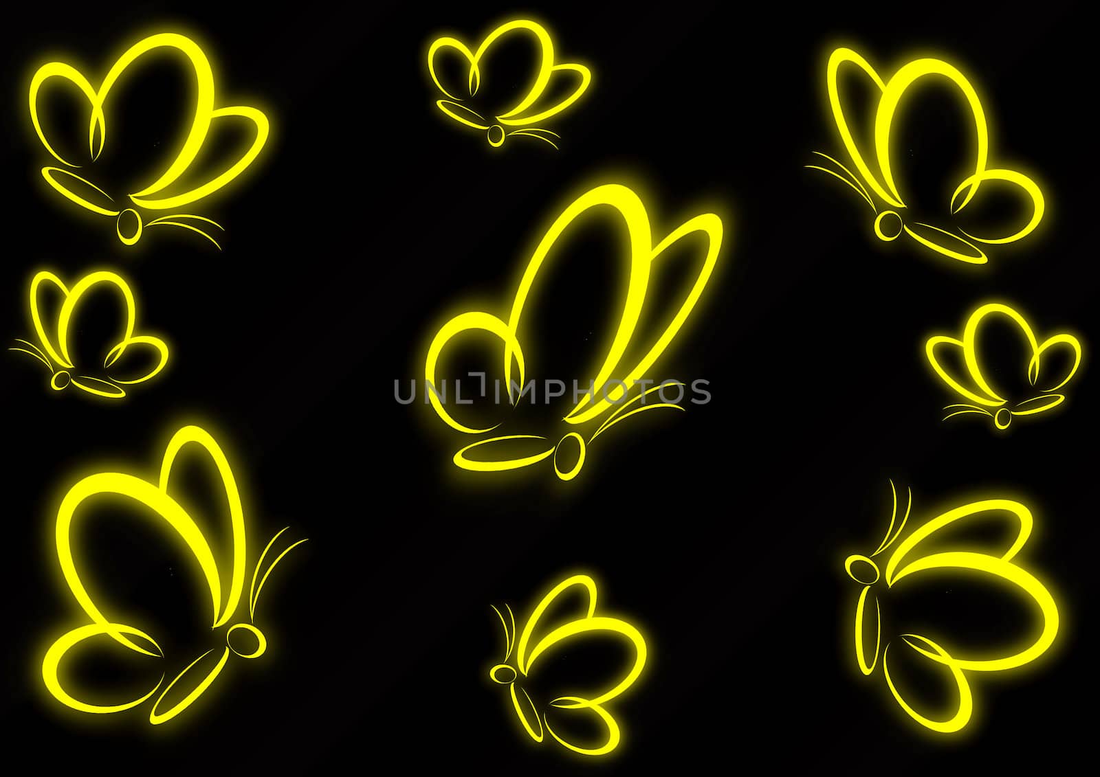 Yellow butterflies on a black background
