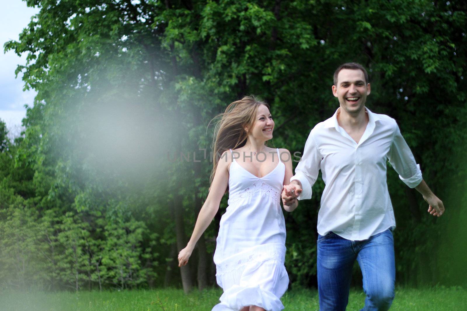 Young couple in love outdoors