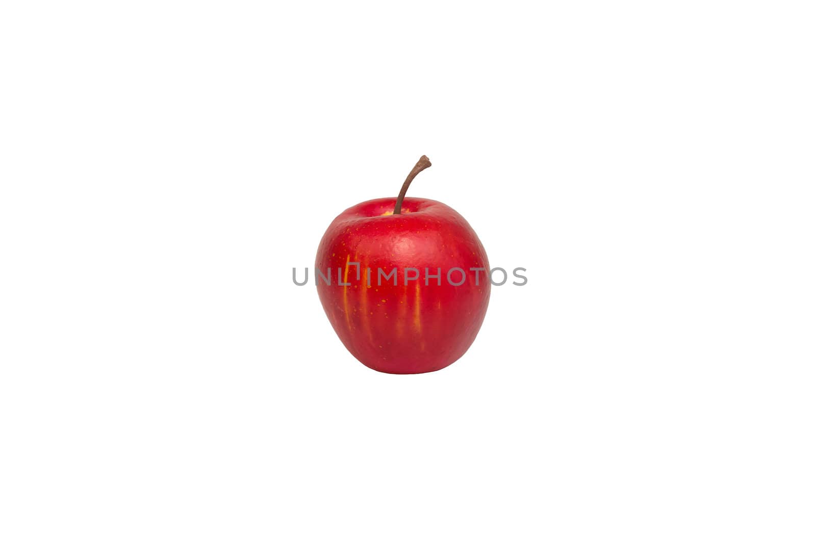 A single red apple is isolated on a white background.