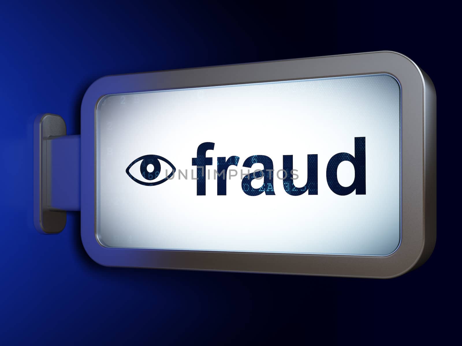 Privacy concept: Fraud and Eye on advertising billboard background, 3d render