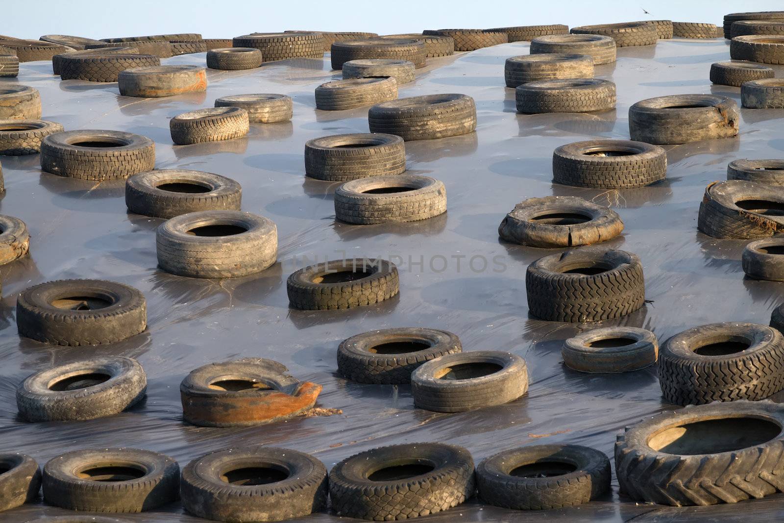 the old tires scattered on the ground