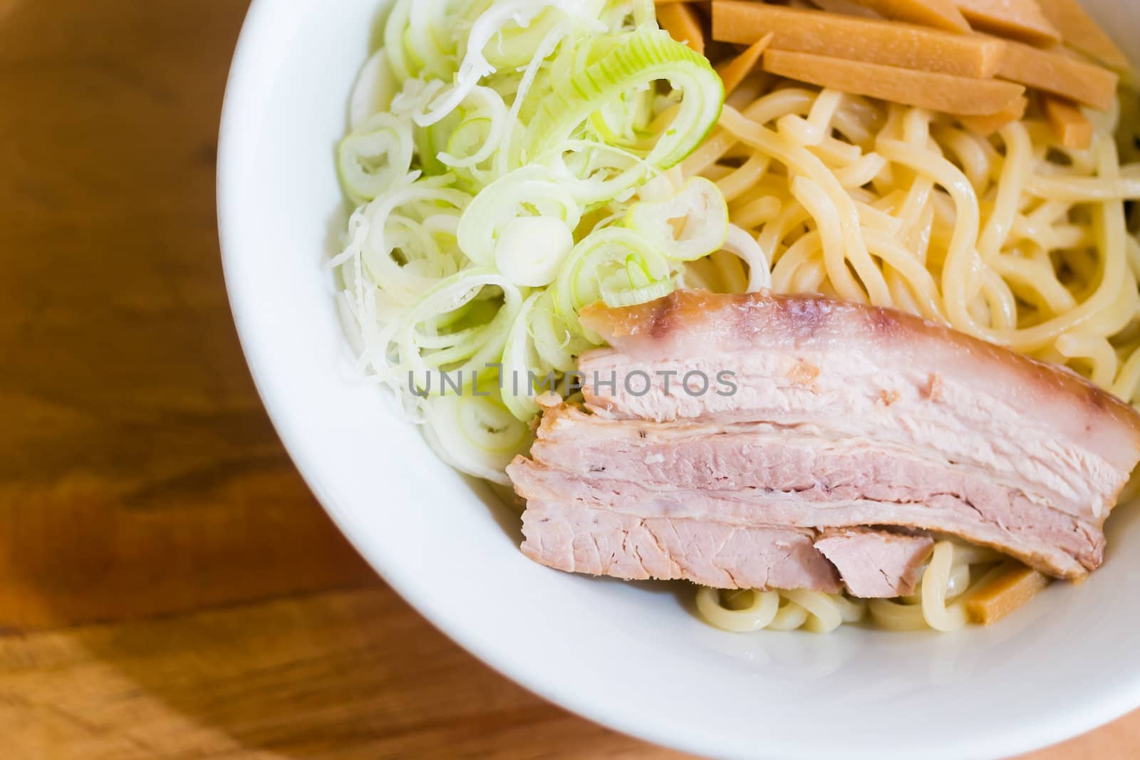 ramen japanese food style pork onion sliceed noodle eat with miso soup