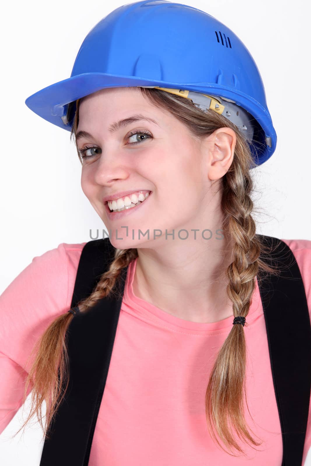 Happy female builder