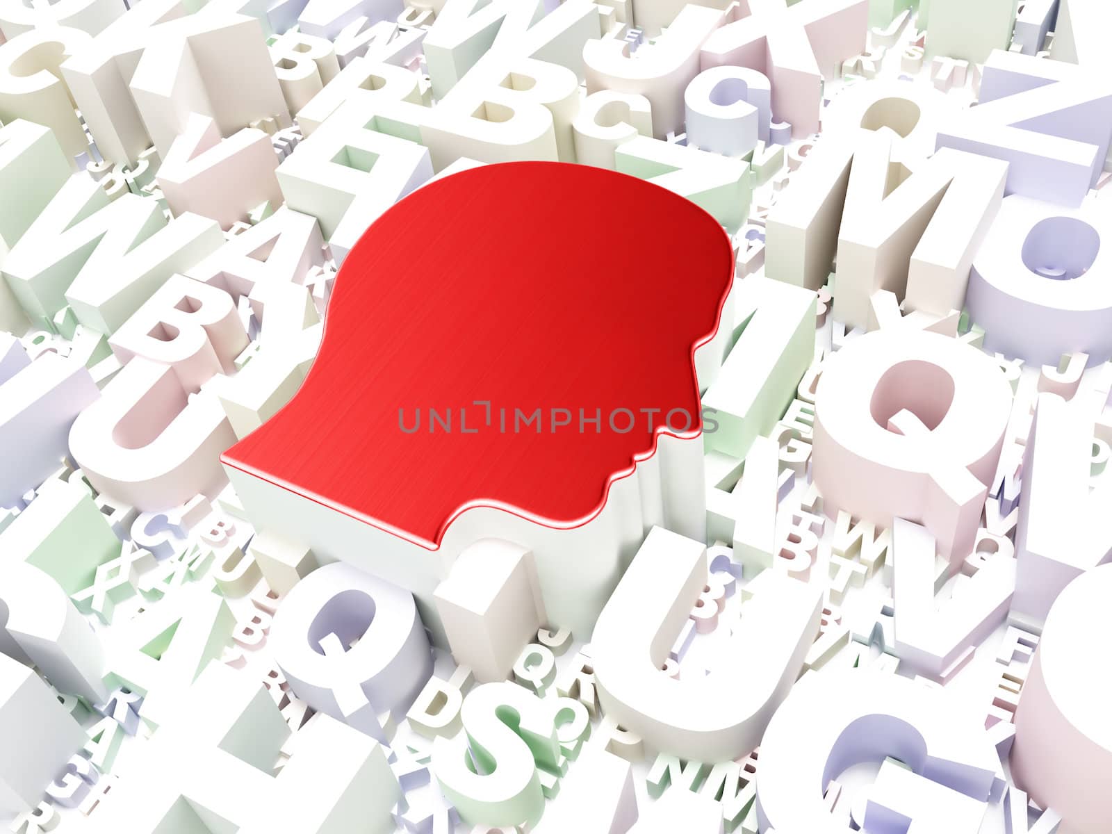 Business concept: Head on alphabet background, 3d render