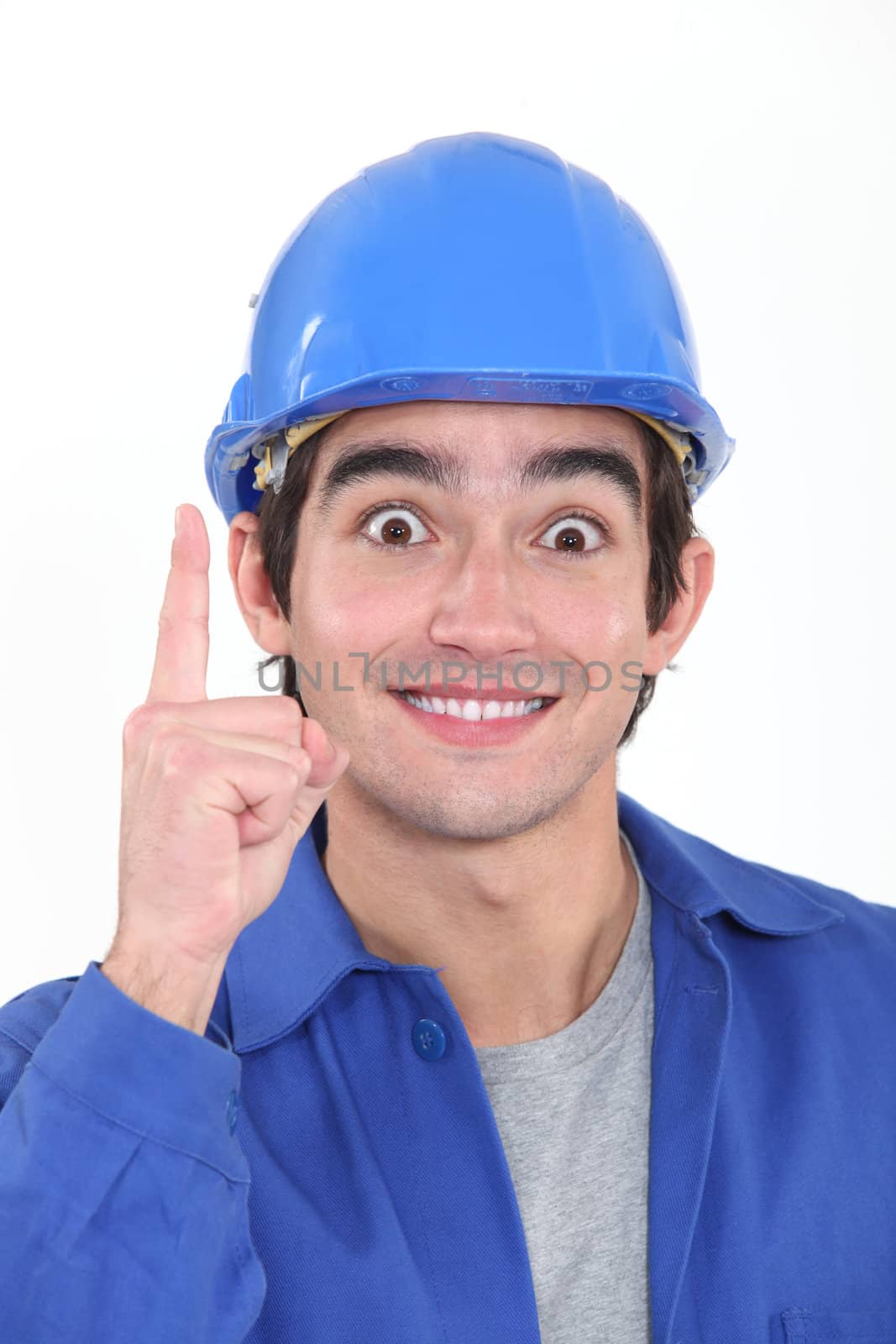 Excited male builder