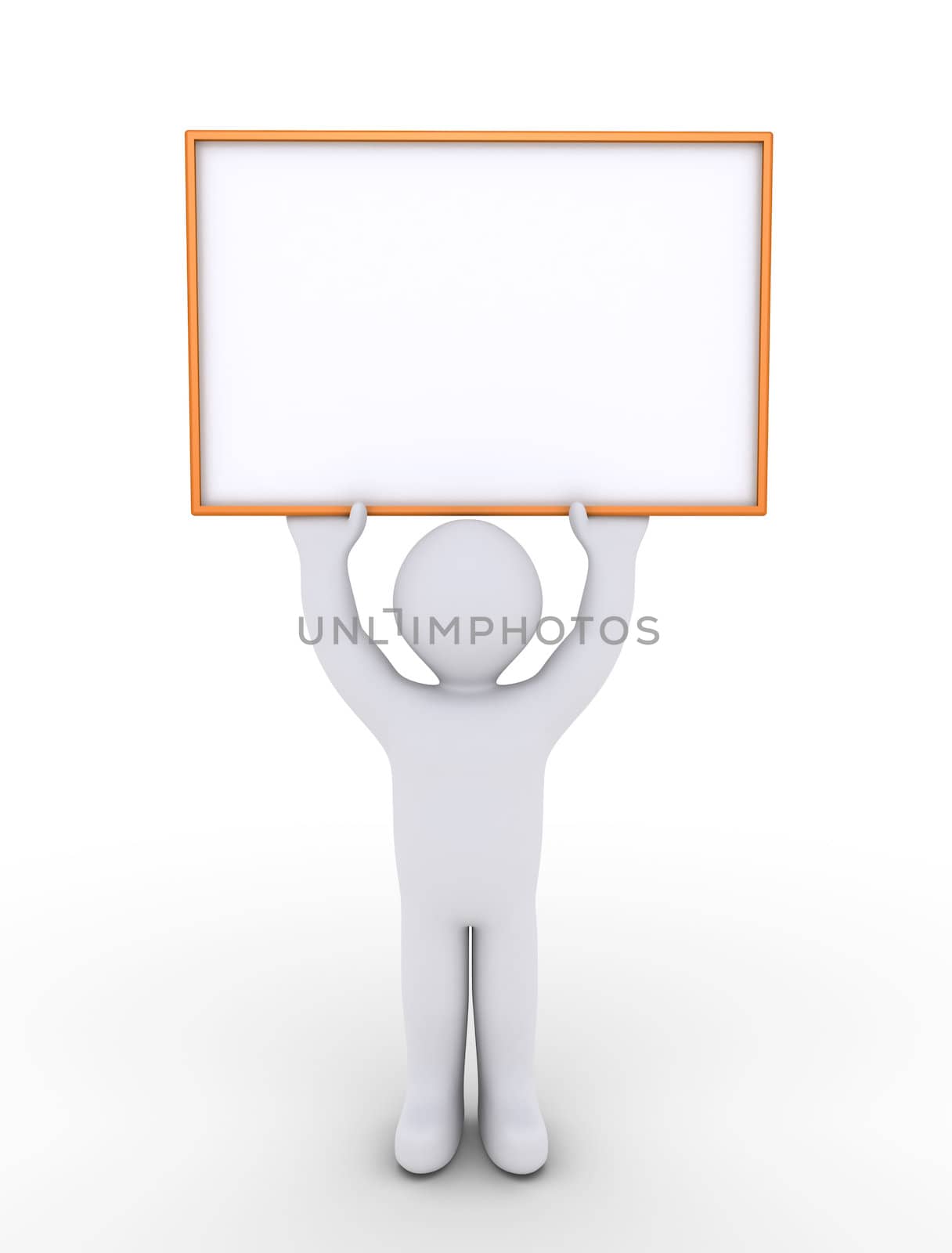 3d person is holding a blank sign high above his head