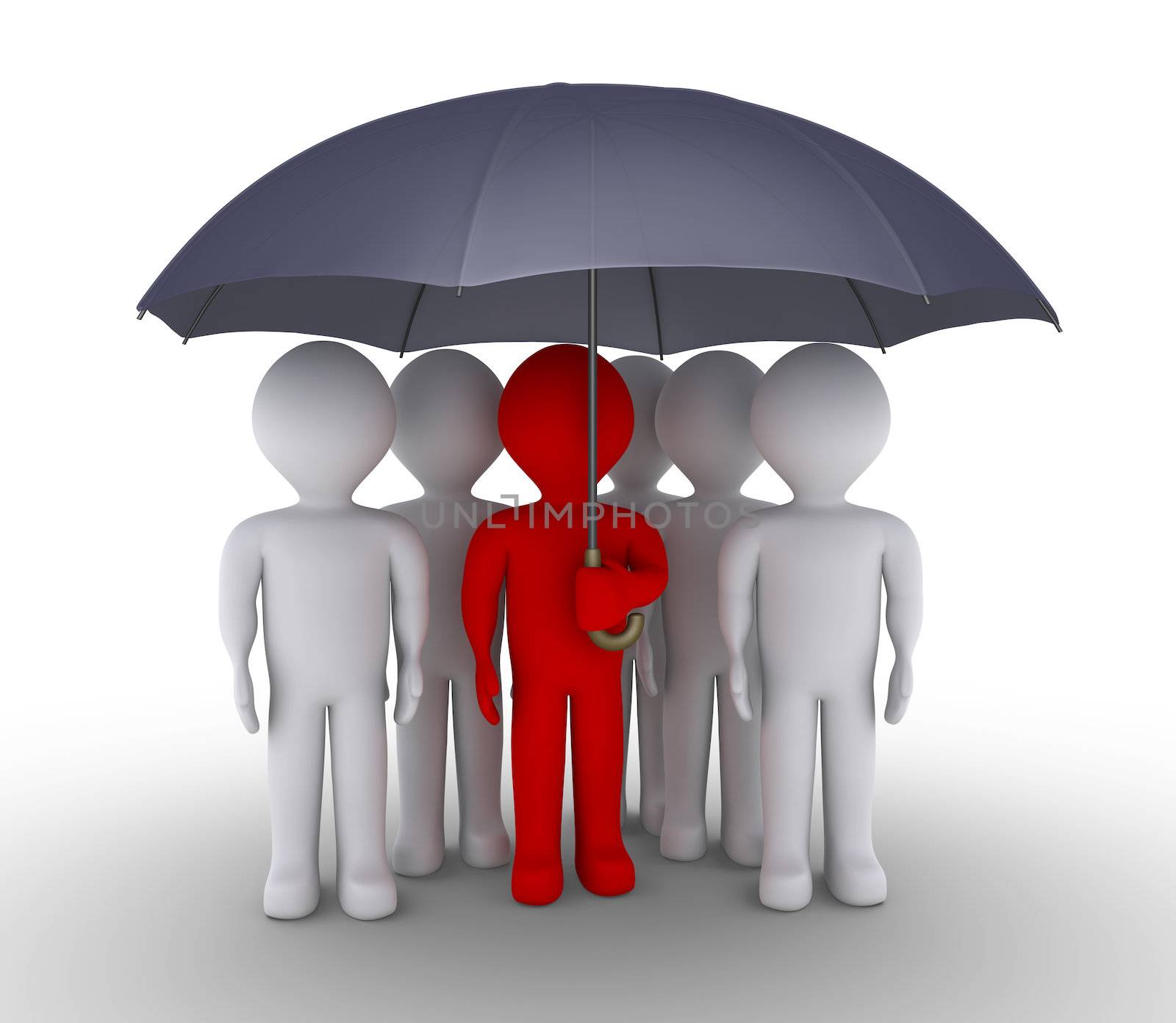3d leader is protecting people with an umbrella