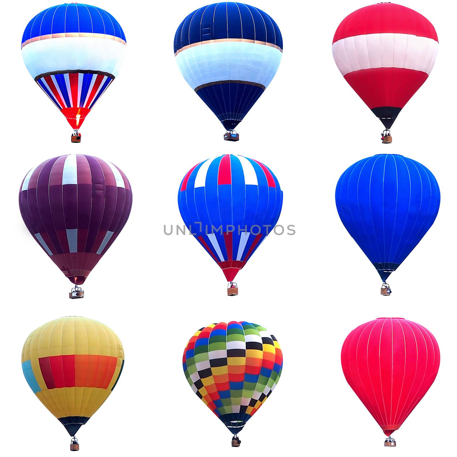 Collage of multicolored hot air balloons