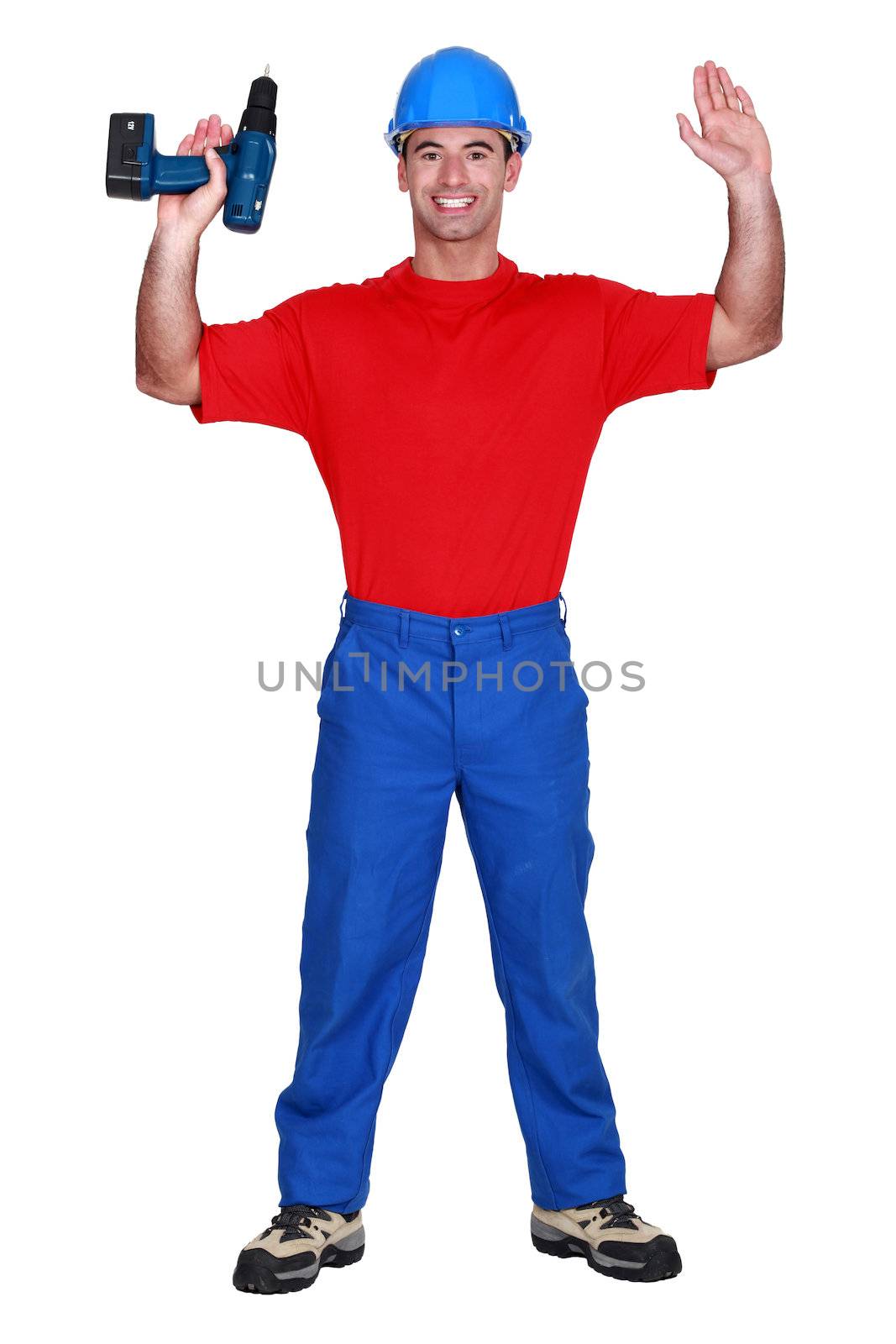 Man with raised arms by phovoir