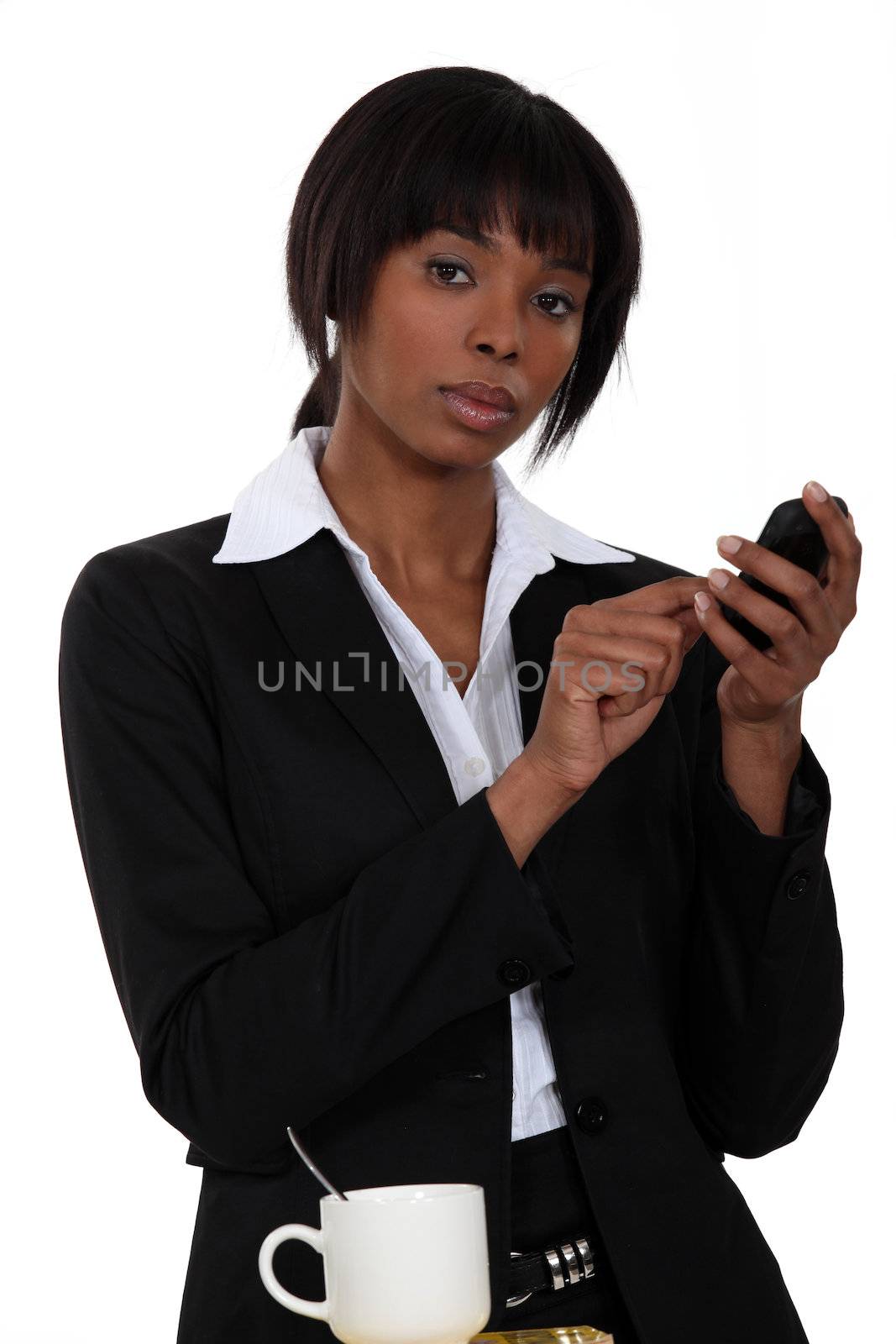 Woman typing a messaging on her touch pad