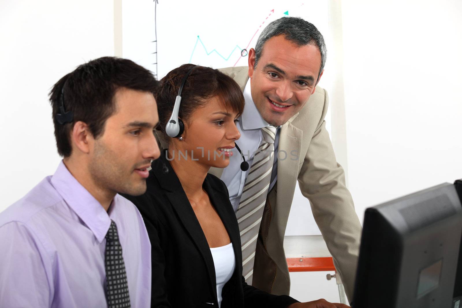 Call-center worker being trained