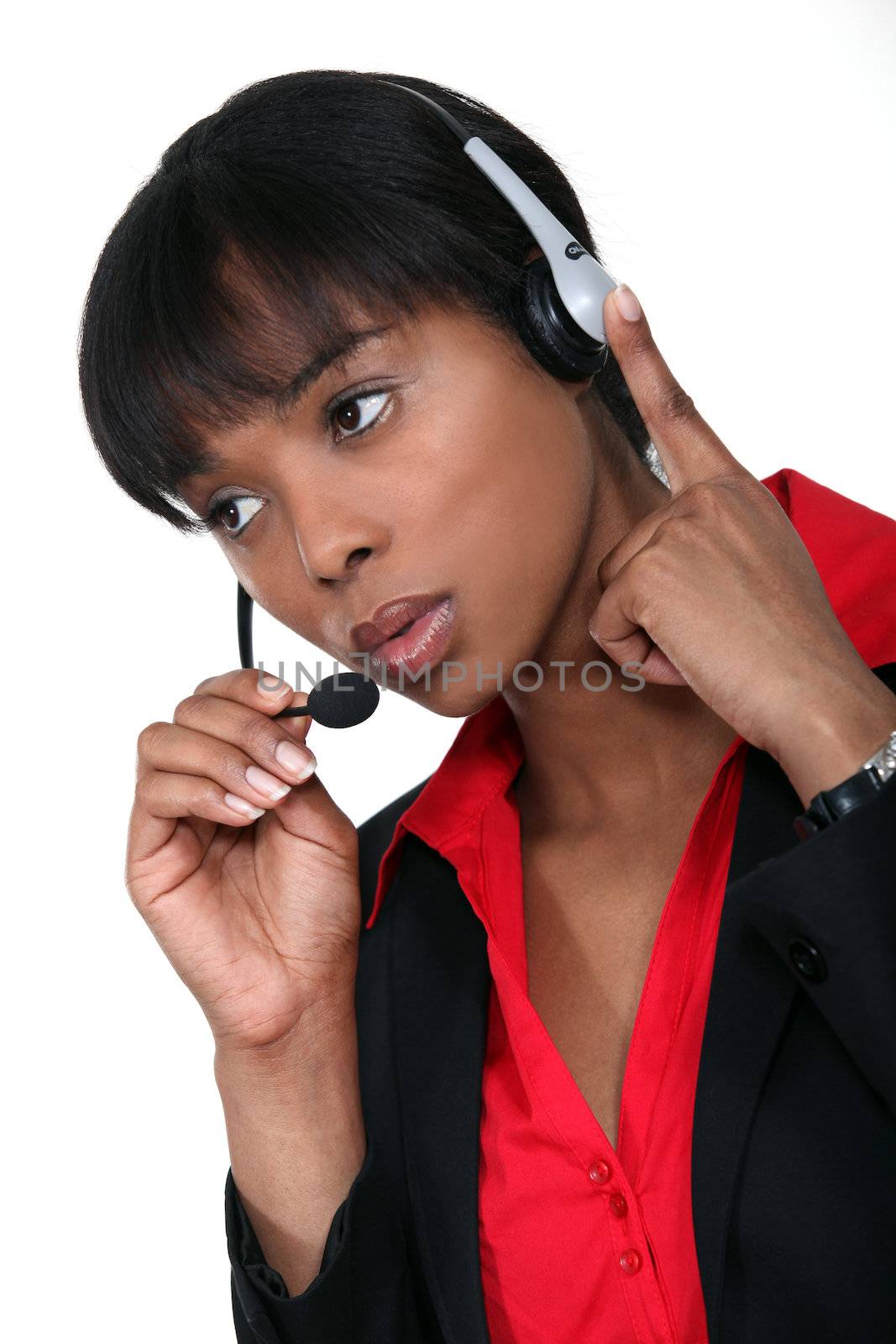 African American woman answering the hotline.