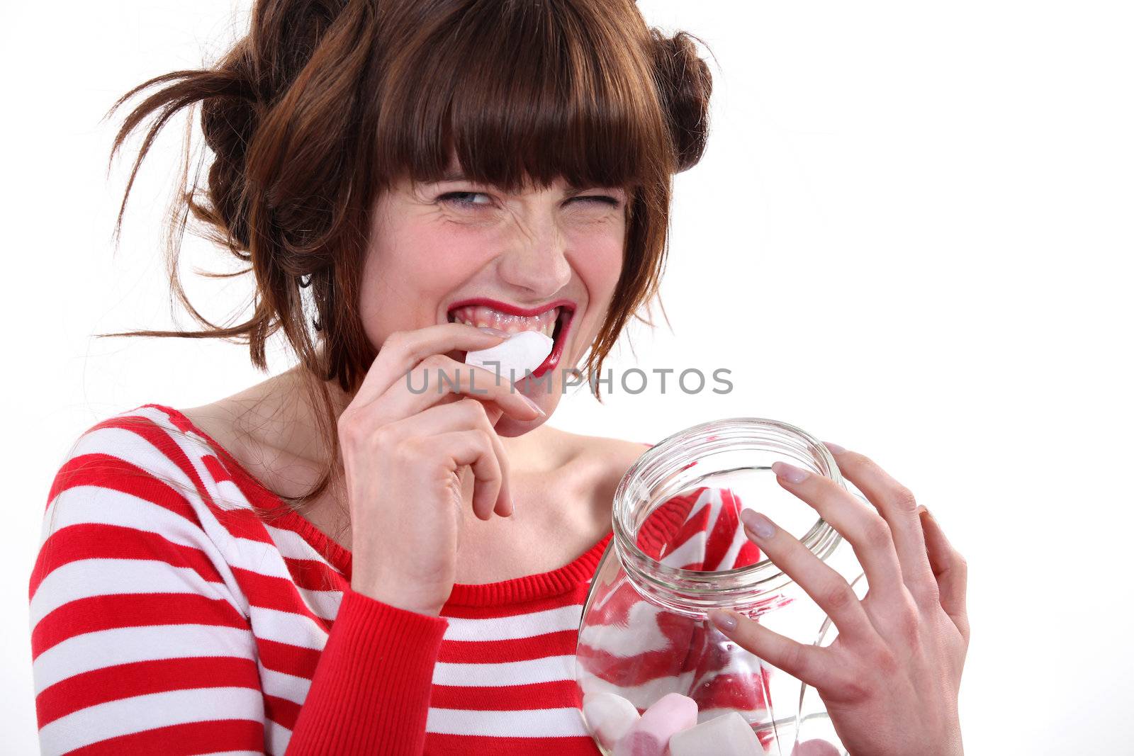 Female eating marshmallows