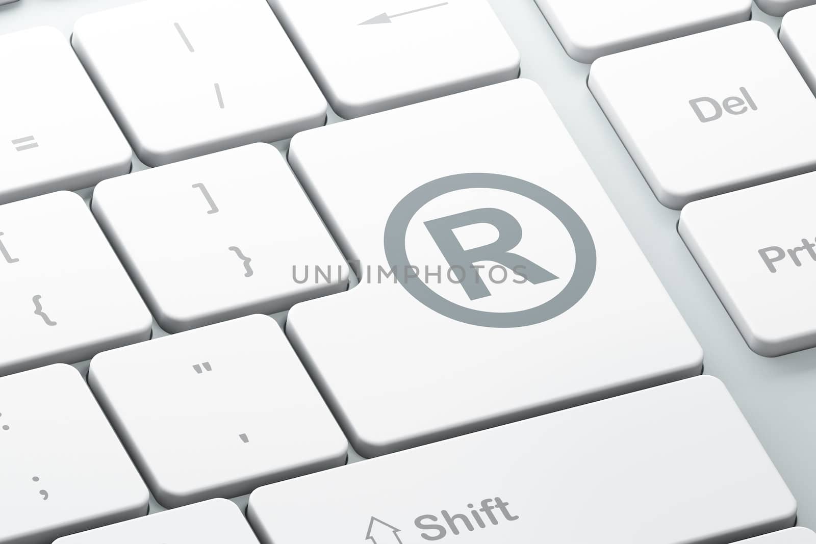 Law concept: Enter button with Registered on computer keyboard background, 3d render