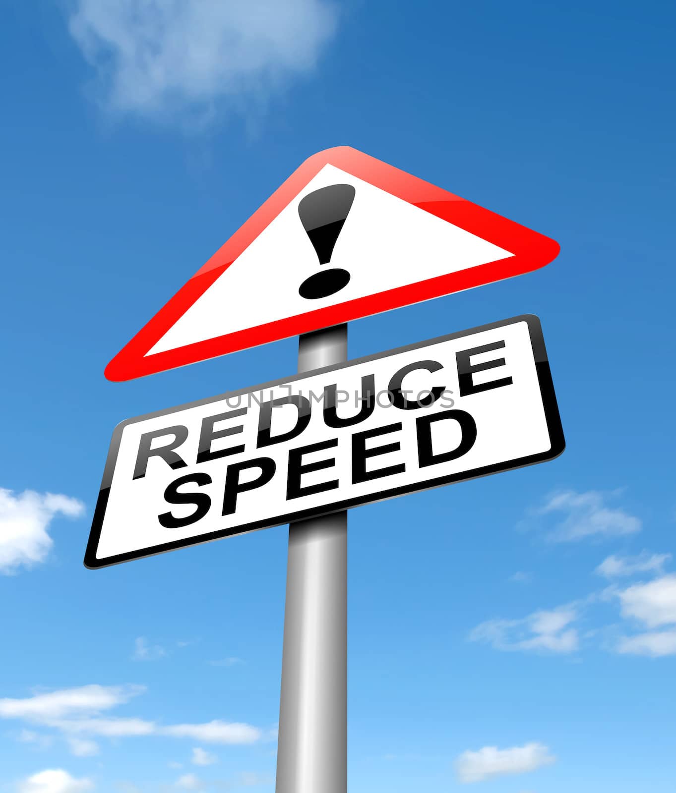 Illustration depicting a sign with a reduce speed concept.
