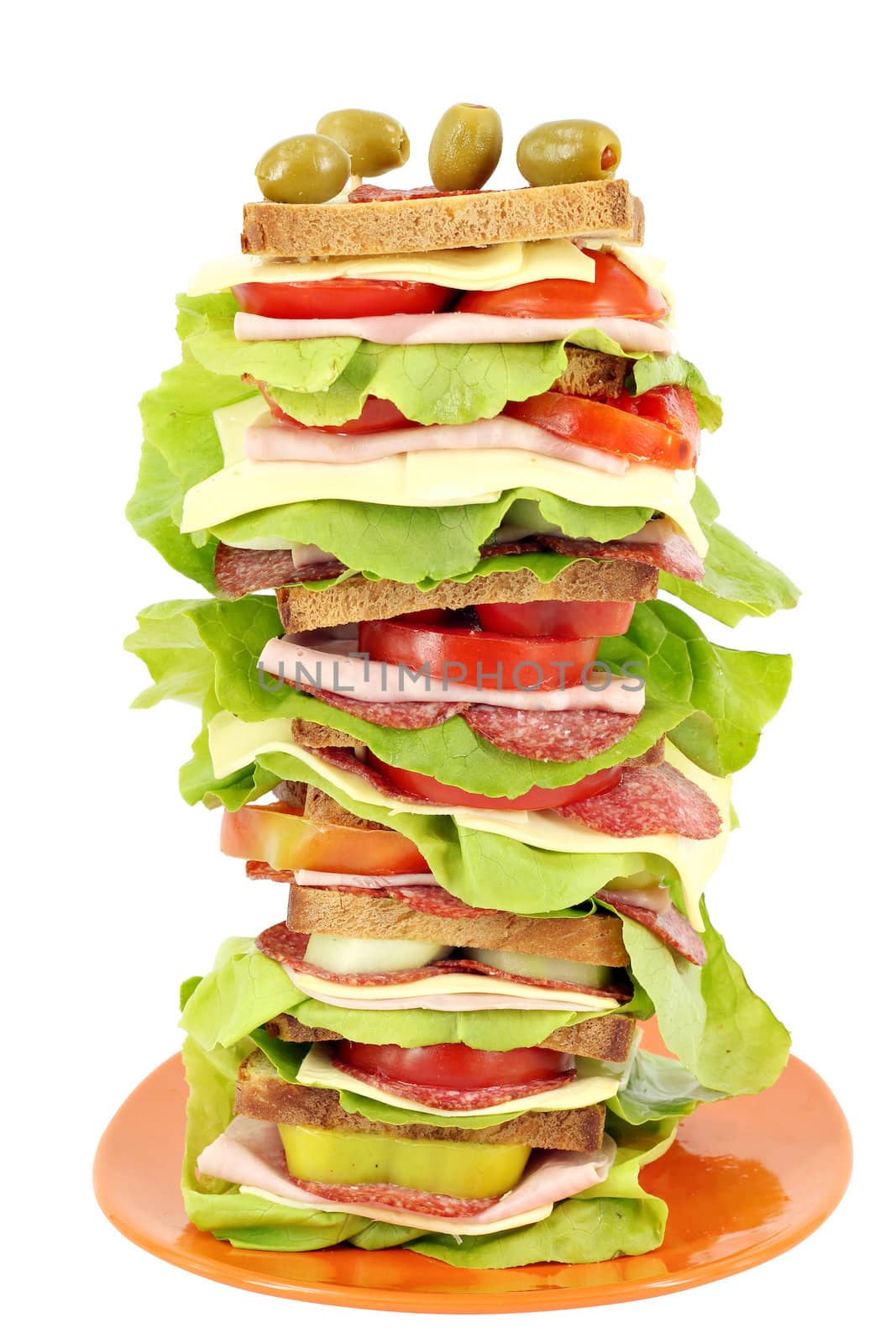 tall sandwich on white background 