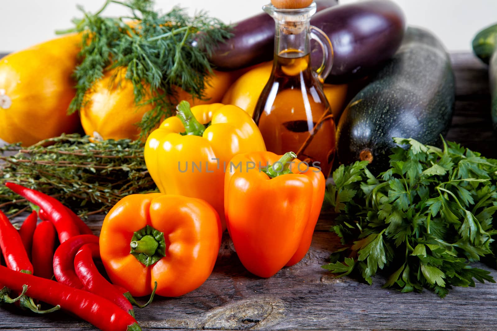 Still-life from vegetables on an old table