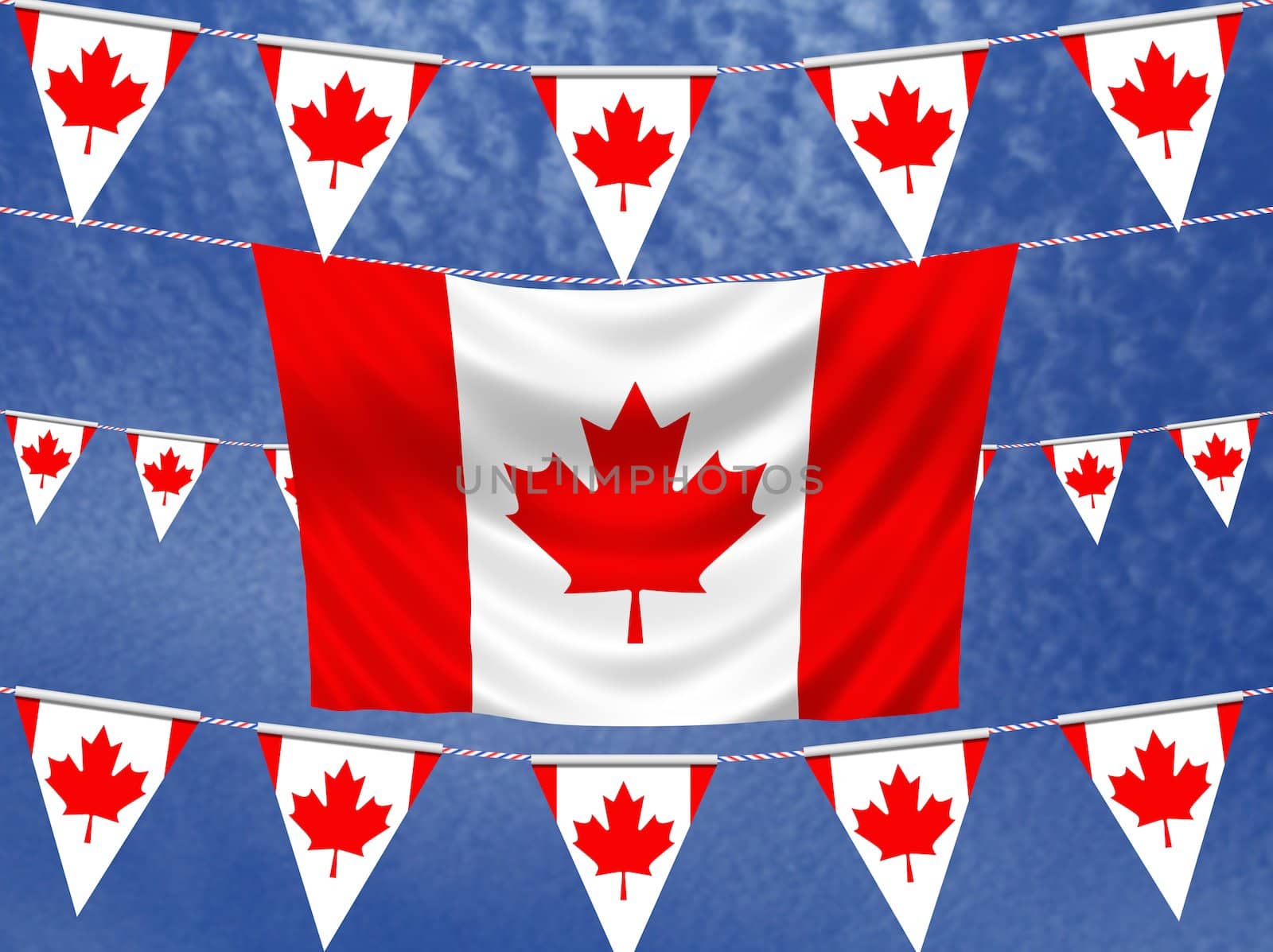 Illustration of Hanging Canadian banners and flag