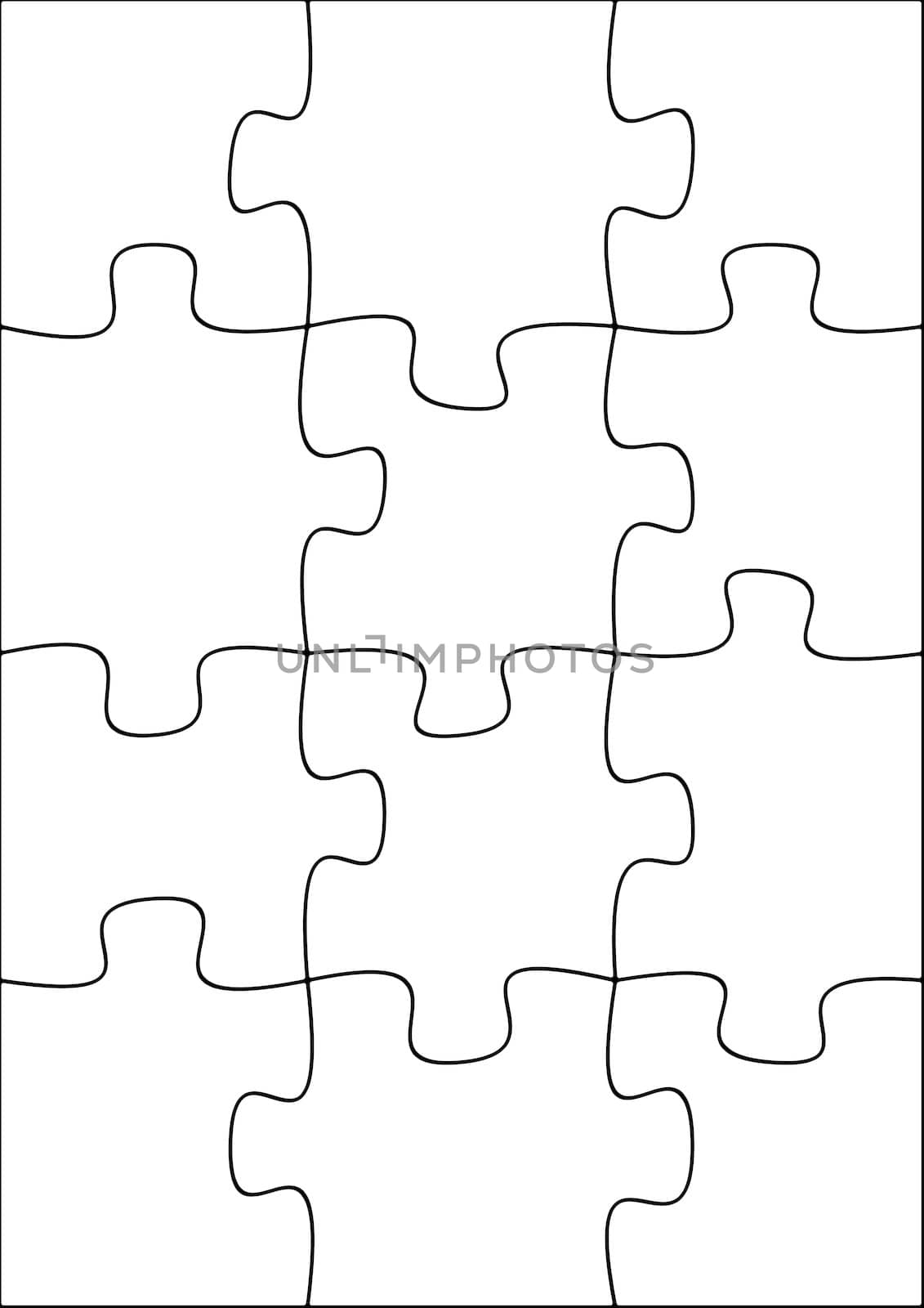 Illustration of a twelve piece jigsaw puzzle