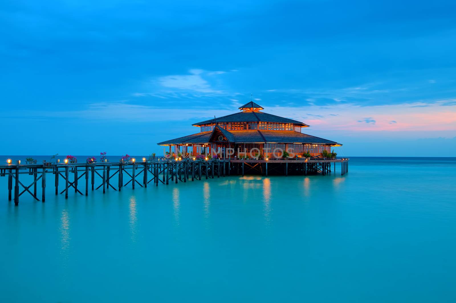 Lankayan island resort at sunset in Borneo, Malaysia
